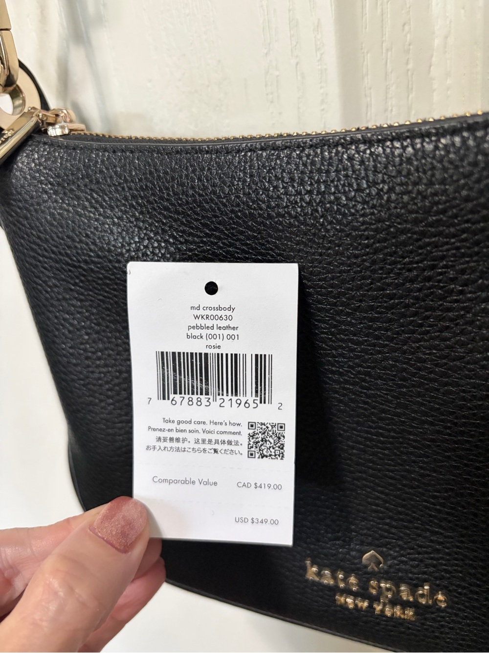 kate spade Black Pebbled Leather Crossbody with Striped Strap Medium Rosie - Picture 11 of 11